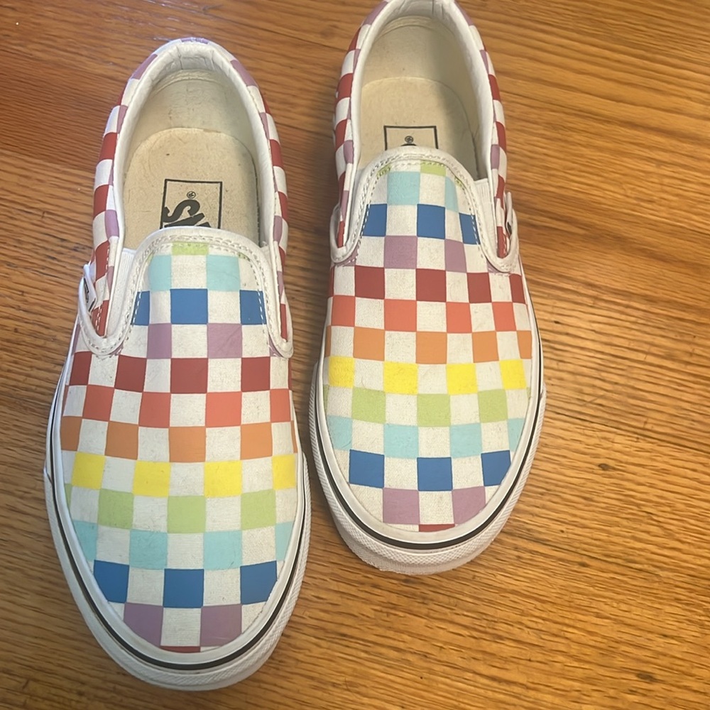 Vans Slip-On Rainbow Checkered Sneakers Women’s 6 - Picture 3 of 6